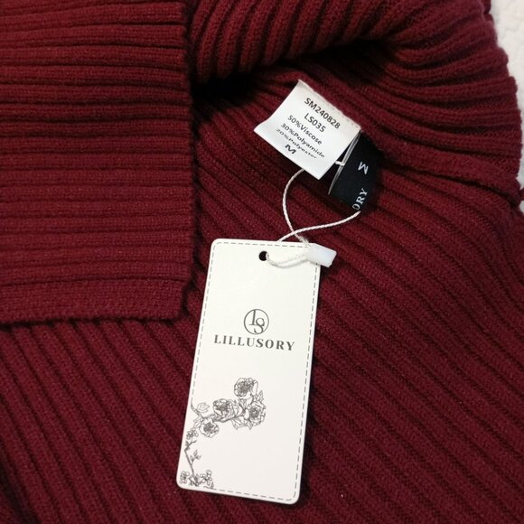 Lillusory Womens Ribbed Turtleneck Sweater Tunic M Burgundy - Picture 2 of 10